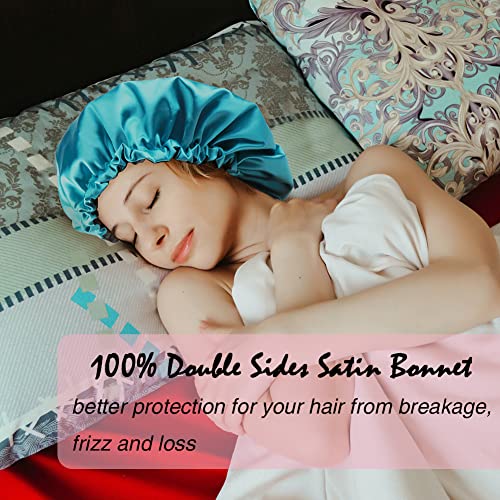 Image of Extra Large Adjustable Double Layer Satin Hair Bonnets with Drawstring for Women Night Sleeping Long Silky Satin