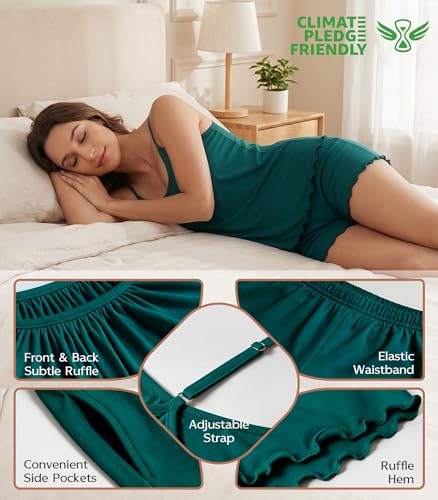 Image of NACHILA Women's Bamboo Viscose Pajama Shorts Sets-Cooling V Neck Cami Sleepwear, Soft Summer Camisoles Pjs Set with Pocket