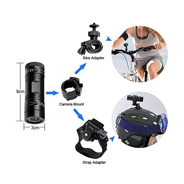UYIKOO Sportkamera Motorrad Videokamera, Fahrrad Kamera, HD 1080P Mini Kamera 120° Weitwinkel Action Kamera mit Loop… – Bild 6