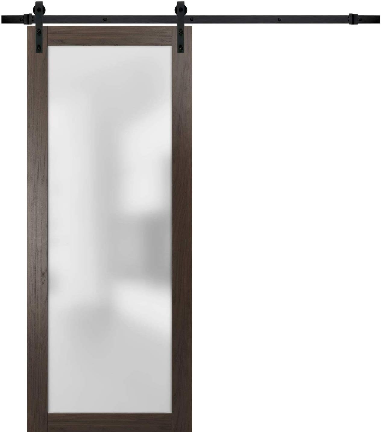 SARTODOORS Sliding Barn Lite Glass Door 30 x 80 | Planum 2102 Chocolate Ash | 6.6FT Rail Hangers Stops Hardware Set | Modern Solid Core Interior Panel Eco-Veneer