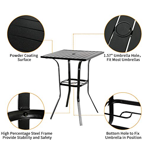 EMERIT Outdoor Patio Bar Height Table Square Metal Bistro Table with Umbrella Hole High Top - Thumbnail 3