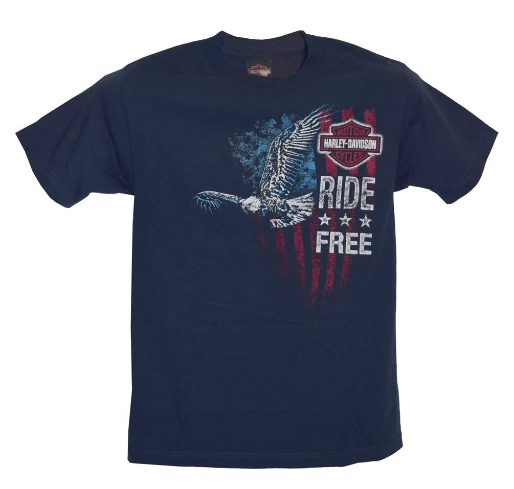 Harley-Davidson Men's T-Shirt, Ride Free American Flag Tee, Navy 30293461