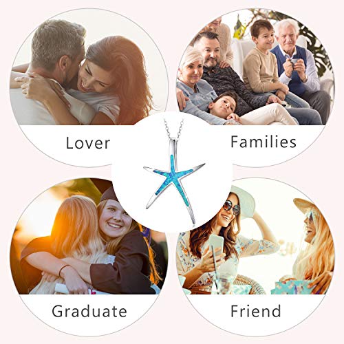 Cuoka Starfish Necklace, 925 Sterling Silver with Blue Opal, Hawaiian Beach Nautical Ocean Pendant, Starfish Jewelry Opal Jewelry for Women Girlfriend - Image 6