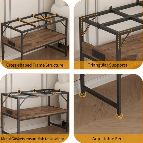 Image of METYERRY Modern 15 Long Gallon Fish Tank Stand for Home Office, 2-Tier Aquarium Stand with Shelf for Storage, Fish Tank Table 24 inch x 12 inch x 21 inch, Ideal for Breeder Tanks, and Reptile Terrariums, Rustic Brown