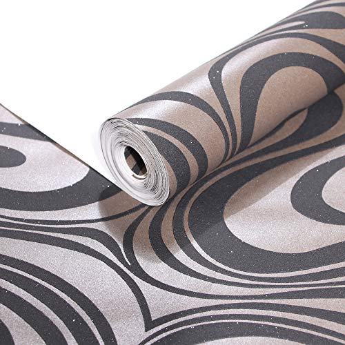 Q Qihang Modern Abstract Curve 3D Wallpaper Roll Mural Papel De Parede Flocking For Striped Black Brown Color Unpasted Living Room Wall Paper 0.7M X 8.4M=5.88㎡ #TOP6