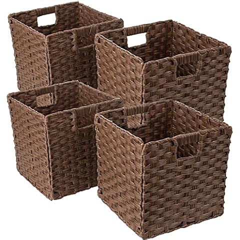 Foldable Synthetic Plastic Wicker Storage Basket with Iron Wire Frame By Blue Ridge Basket Company(Set of 4) Cover
