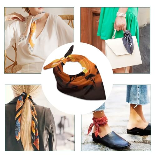 Sunset African Savanna Silk Scarf Lightweight Square Satin Head Scarf Fashion Hair Scarves Accessories for Bag Neck Shawl4