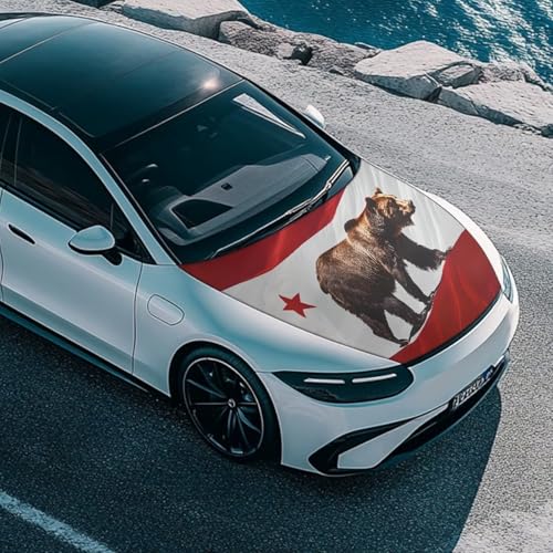 Image of Hood Cover Protector for Car SUV Sedan Truck, Stretchable Auto Hood Wrap Blankets, California State Flag Bear Design, Waterproof Sun-Proof Auto Exterior Accessories