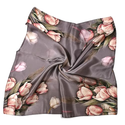 Shanlin 100% Mulberry Silk Square Scarf in Gift Box (21x21) (Tulips Purple), Tulips Champion Pink, 21"x21"