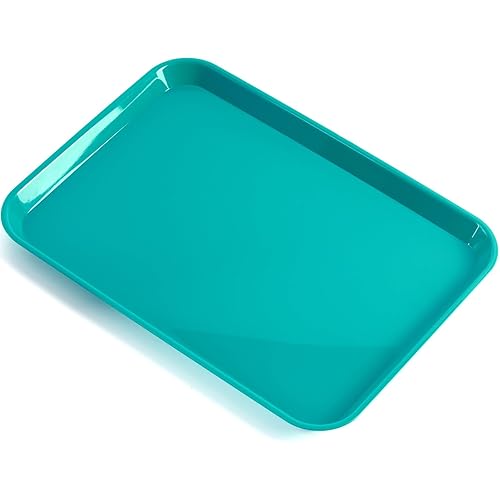JMU Bandejas dentales Bandeja plana de plástico autoclavable para procedimientos, 13.25 x 9.75 pulgadas, tamaño B (verde azulado)