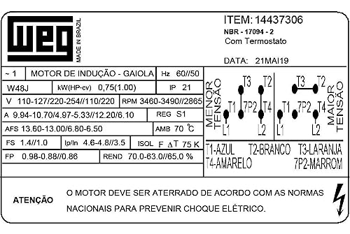 Motor WEG Para Bomba de Piscina 1cv 127/220V Monofásico 2 Polos Jet Pump