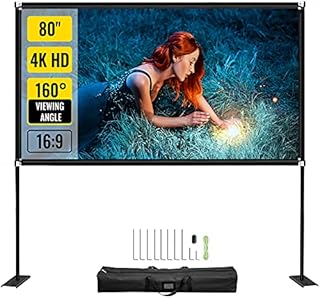 VEVOR Outdoor Movie Screen w/Stand 80" Portable Movie Screen 16:9 HD Wide Angle Outdoor Projector Screen Easy Assembly Portable Projector Screen w/Storage Bag Projector Screen Stand for Outdoor Use