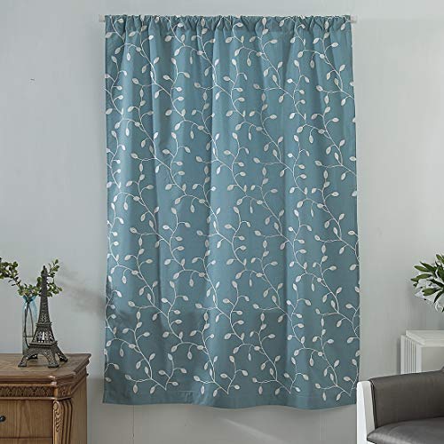 Vctops Leaf Embroidered Farmhouse Tie Up Shade Curtain Thermal Insulated Adjustable Balloon Curtain For Small Window Rod Pocket 1 Panel (31"X47",Blue) #TOP3