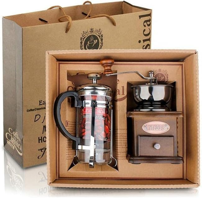 French Coffee Kit - French Press & Coffee Grinder Set - Antique Style - Premium Quality - Eco-Friendly for Coffee Lovers, Mediu...