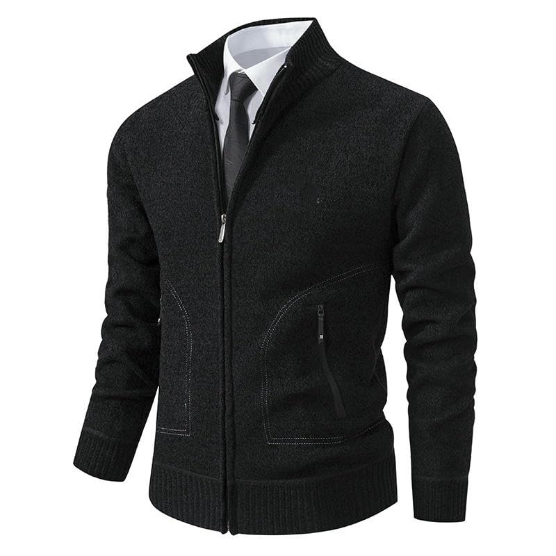 Men's Trendy Casual Slim Fit Thickened Warm Lapel Stand Collar Knit Sweater Cardigan3