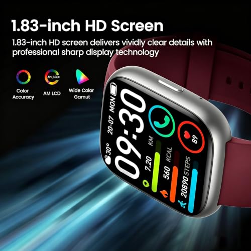 Image of Smart Watch with Alexa Built-in, 1.83 inch Touchscreen Fitness Tracker with Bluetooth Call, Fitness Watch with Heart Rate /Sleep Monitor /120+ Sports, IP68 Waterproof Smartwatch for Android iOS, Burgundy