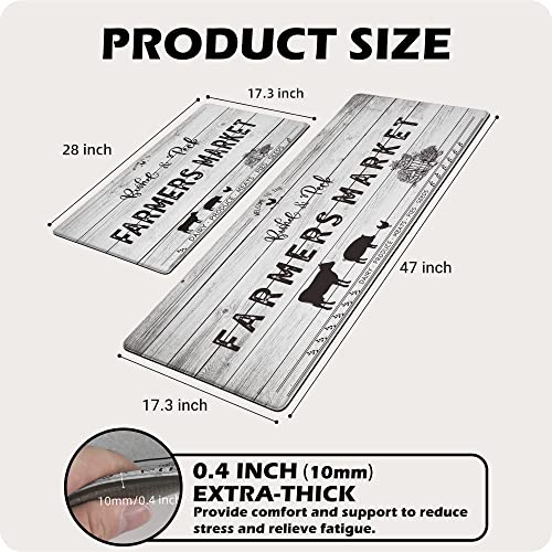 Farmhouse Anti-Fatigue Kitchen Rugs 2 Pieces Cow Rustic Farm Decor Kitchen Mats Pvc Leather Comfort Standing Kitchen Rug And Mats Set For Floor Kitchen Sink Office Laundry, 17.3X28+17.3X47 Grey #TOP2