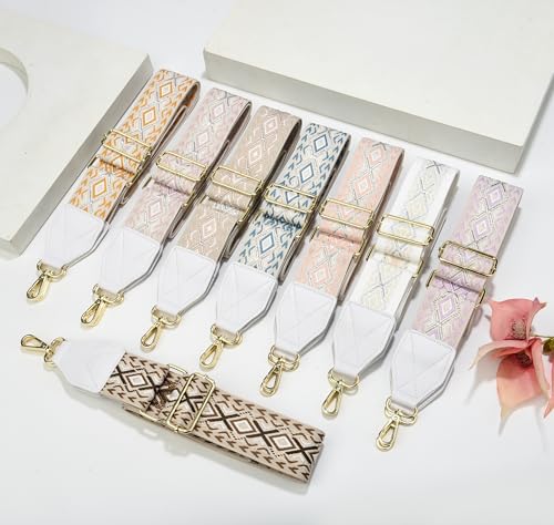 Image of LEMEDE Purse Strap,2 inch Leather End Shoulder Strap Adjustable Replacement,Retro Jacquard Multi-pattern Crossbody Bag Straps