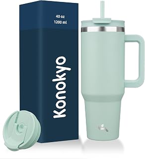 Konokyo 40 oz Insulated Tumbler Water Bottle with Handle, Straw Lid