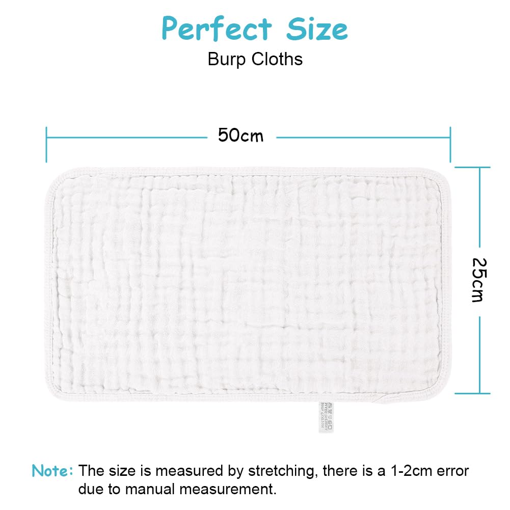 AYESY Muslin Squares Cloth for Baby 6pack 25cm x 50cm Muslin Burp Cloths 100% Cotton 6 Layers Extra Soft and Absorbent Baby Burp Cloth Set for Newborn Boys Girls - Image 2