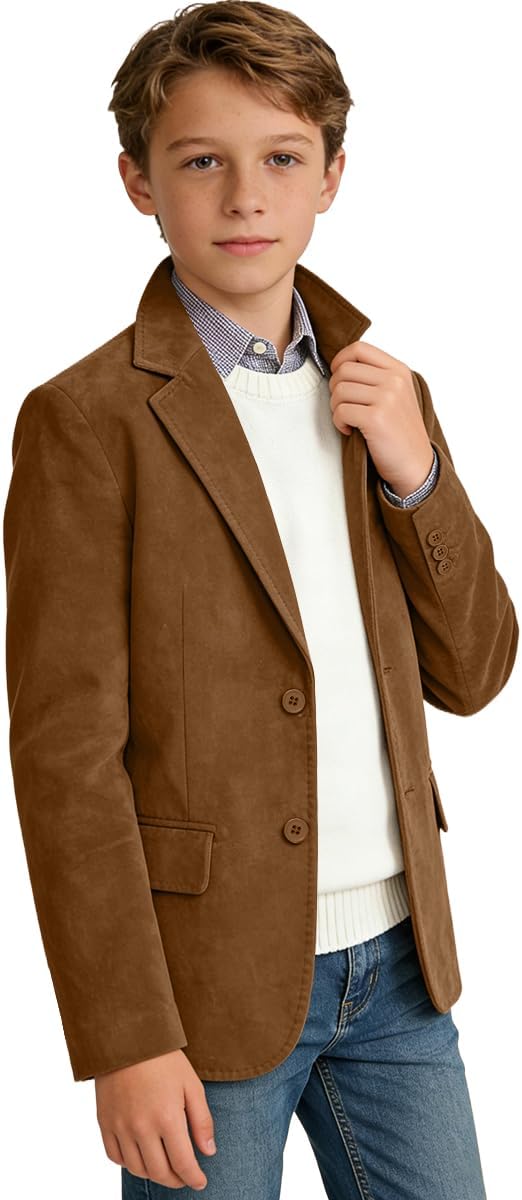 Boys Suede Blazer Kids Sports Coats Casual 2 Buttons Boys Suits Jackets Slim Fit Vintage Blazer for Kids