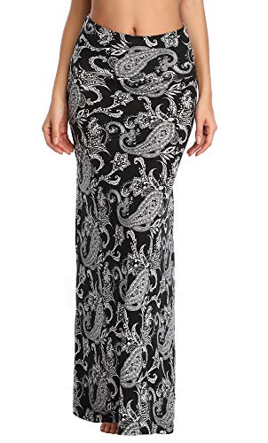 Image of Urban CoCo Women's Stylish Spandex Comfy Fold-Over Flare Long Maxi Skirt