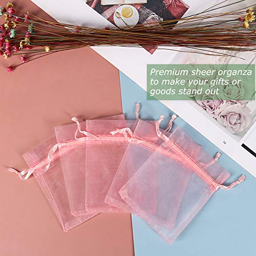 Image of HRX Package Blush Pink Organza Bags 3x4 inch 100pcs, Mesh Gift Bags Jewelry Pouches Drawstring Empty Sachet for Shower Party Favor Present Giveaways