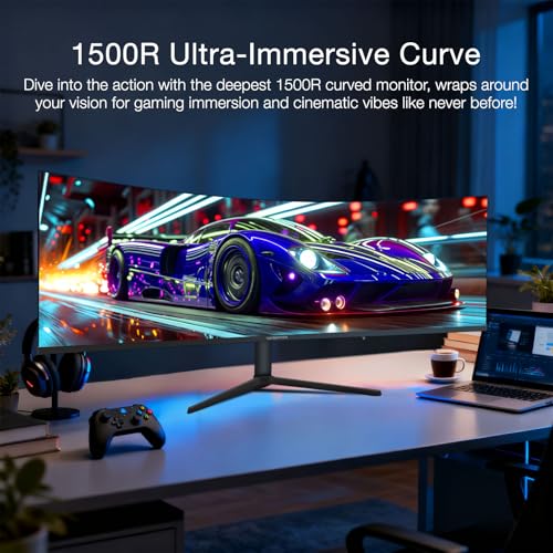 Image of 49 inch Curved Ultrawide Monitor with Remote, 120Hz WDQHD(5120 x 1440p) 5K Gaming Monitor R1500, HDR, 3000:1 Contrast, sRGB 125%, USB-C, FreeSync, PIP /PBP, Built-in Speaker, HDMI 2.1 & DP 1.4