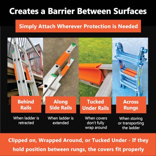 Image of Ladder Protection Covers for Gutters & Roof, Non-Marring, Prevent Scratches & Dents, Corner Cover | Universal Fit Extension & Multi-Position Ladder Accessory Guards
