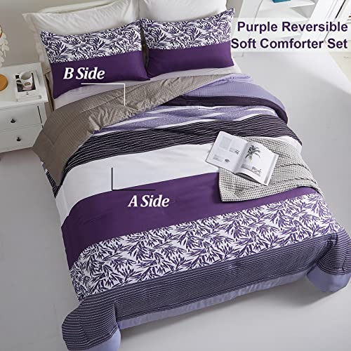 Djy Purple Comforter Set Queen Purple Stripe Bedding Comforter For Queen Bed Stripe Elegant Comforter With 2 Pillow Cases Lightweight Microfiber Comforter Bedding Set (3 Pieces, 90”×90”) #TOP2
