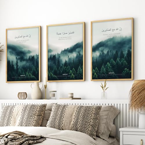 Image of ARTELLY Islamic Wall Painting for Wall Decoration, Living Room Bedroom Office Decor, Arabic Calligraphy Wall Poster Art Set of 3 (Art 4, 10 x13 inch)