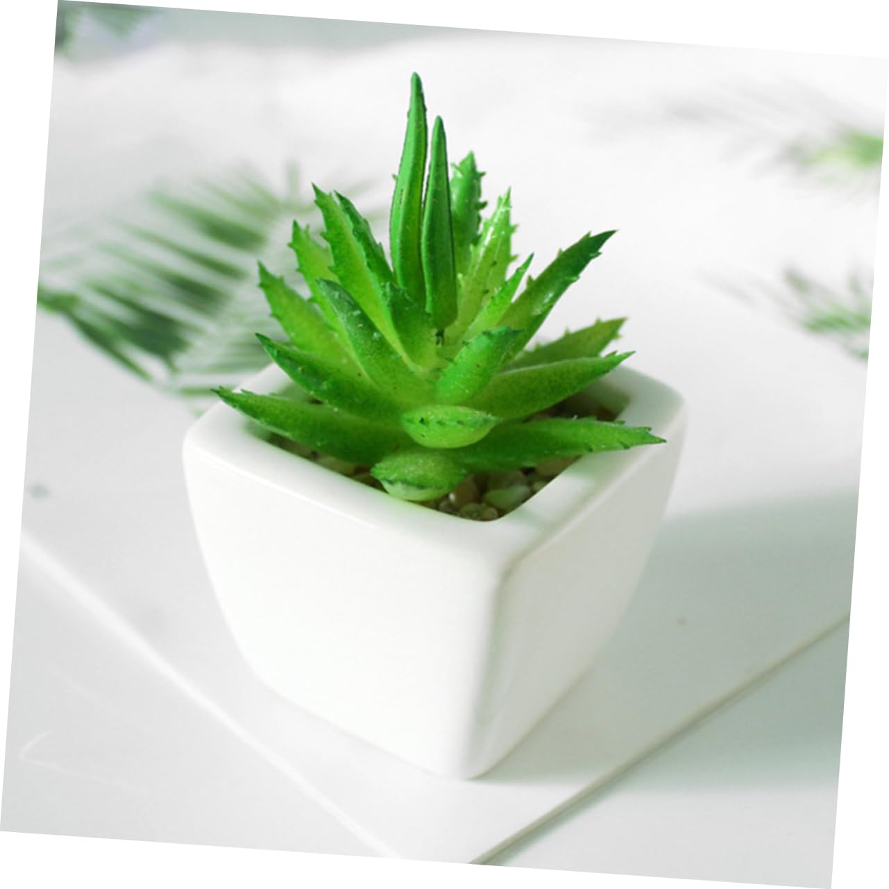 PRETYZOOM Set de Mini Succulentes Artificielles en Pot Céramique Blanche Lot de 6 sans Arrosage Décoration Naturelle pour Rebord de Fenêtre et Bureau