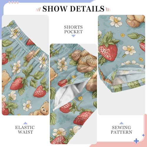 senya Bear Strawberry Flower Long Pajama Pants Bottoms Soft Sleepwear with Pockets4
