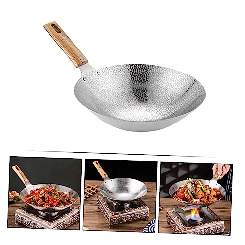 Wok de acero inoxidable con mango de madera portátil miniatura 4