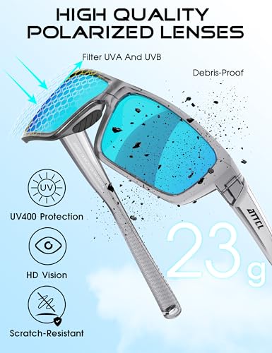 Image of ATTCL Polarized Sunglasses Men for Fishing: UV Protection Lightweight TR90 Sports Wrap Sun Glasses Driving Golf Running