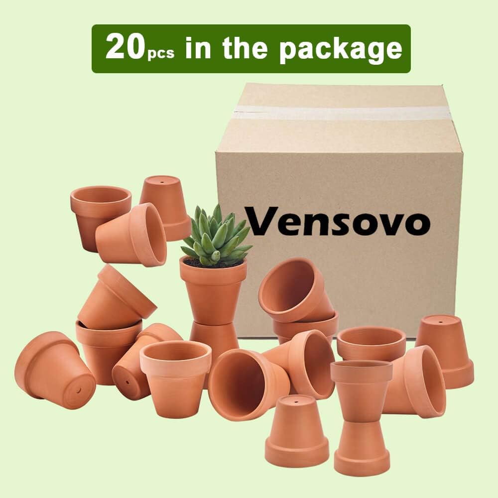 vensovo Doniczki z terakoty 7,6 cm z drenażem – 20 sztuk glinianych doniczek na sukulenty, idealne do roślin, rękodzieła, na wesele