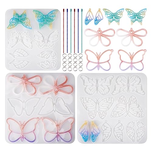 Moule silicone papillon résine époxy avec 3 cavités et accessoires pour bijoux