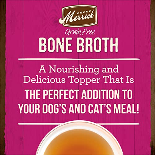 Image of Merrick Grain Free Bone Broth, Premium Human Grade And Gluten Free Dog And Cat Food Topper Pouches, Turkey - 7 oz. Pouch (Pack of 4)