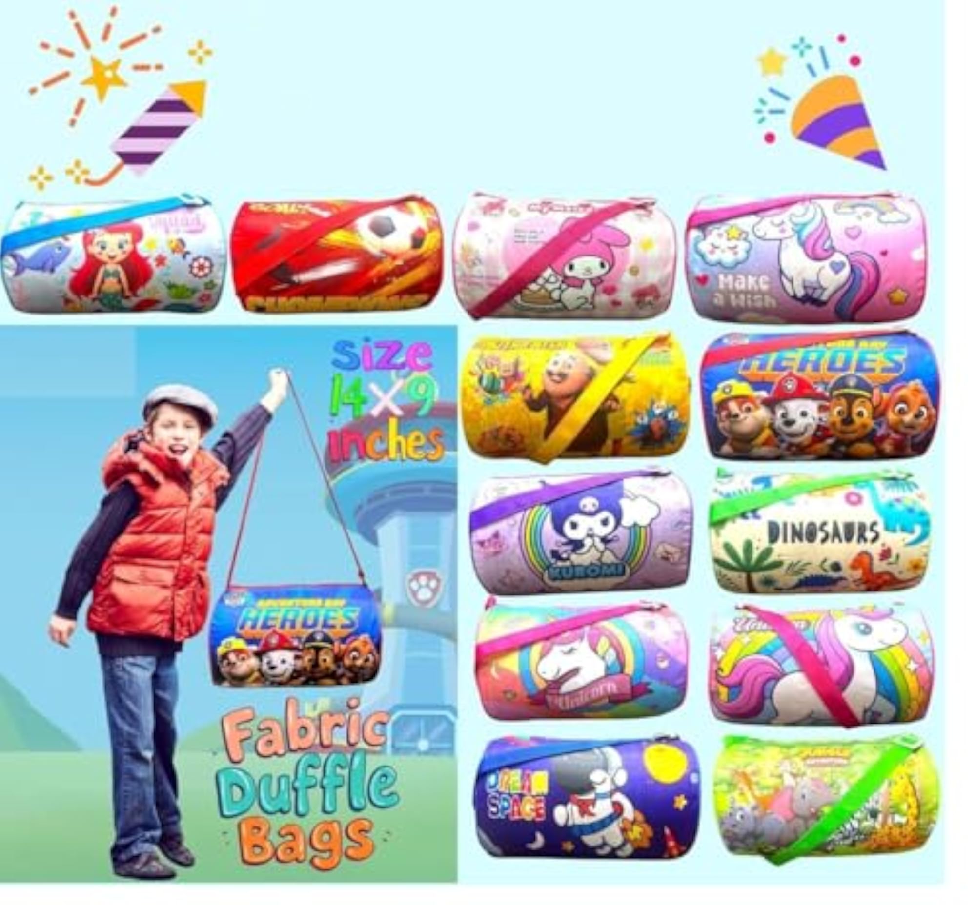 Kids Large Duffle Travel Bag, Multipurpose Tote for Boys & Girls