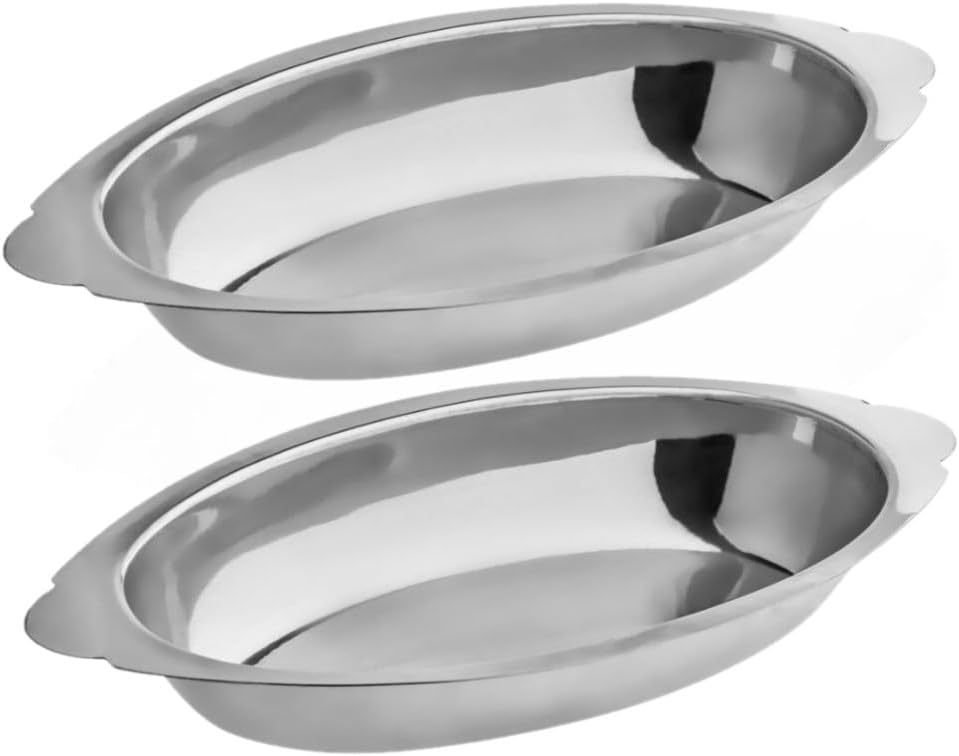 Soro Essentials- 12 oz. Stainless Steel Oval Au Gratin Dish Set of 2- Serving Dish for Individual Serving Casseroles Lasagna & Cobblers Table Serving Dishes Casserole Dishes Individual Gratin Dishes