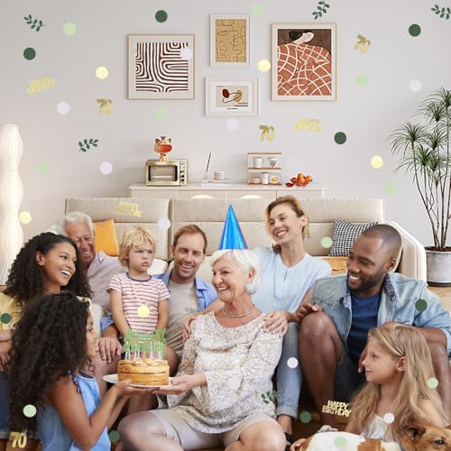 Image of Sage Green 70th Happy Birthday Confetti, 70th Birthday Table Decorations Scatter Green Gold Foil Cake Confetti Decorations for 70 Bday Women Men Party Decor 230 Pcs