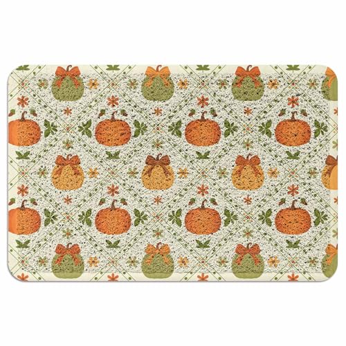 Ooomigasusi 玄関マット かぼちゃ 花 線 可愛い 緑 ドアマット 45×75cm 屋内 屋外 ループ状 泥落とし 滑り止め付 吸水 足ふき 洗える 業務用 自宅用 厚手 浴室 お風呂 円角長方形 丈夫 抗菌 防臭