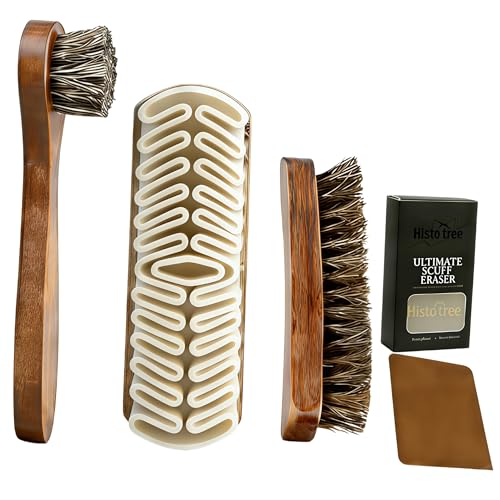 5 Pcs Professional Shoe Care Kit for Leather and Suede with Horsehair Suede Brushes Polishing Tool and Cleaning Cloth Complete Shine Maintenance Set