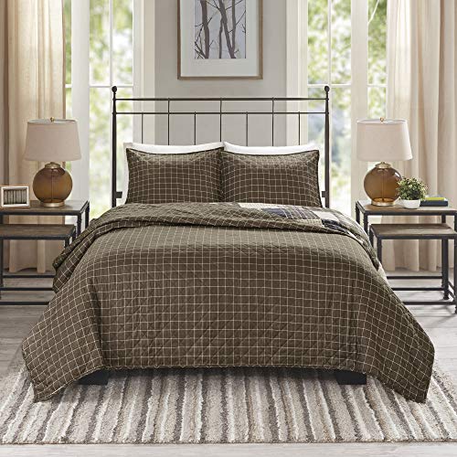 Image of Madison Park Reversible Quilt Cabin Lifestyle Plaid Design - All Season, Breathable Coverlet Bedspread Bedding Set, Matching Shams, Timber Black /Brown King /Cal King(104 inchx94 inch) 3 Piece