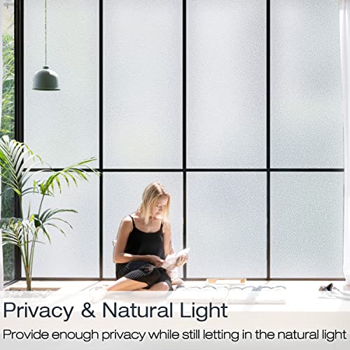 Window Film Frosted Glass Window Privacy Film No Glue Bathroom Window Privacy Film Static Cling Non-Adhesive Sun Blocking Heat Resistant Nighttime Privacy Covering Light Filtering #TOP5