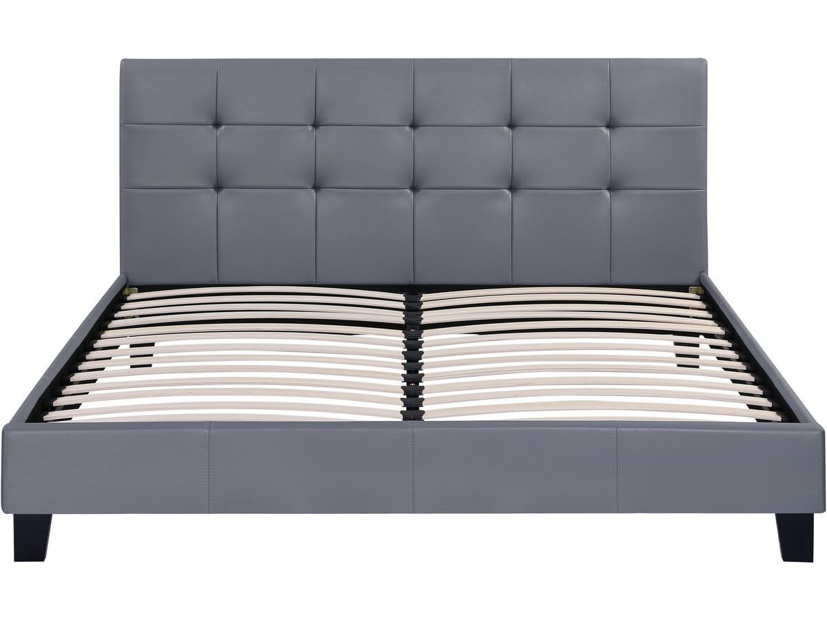 Habitat et Jardin - Lit Double Julia en Simili Gris 140 x 190 cm | Cadre de Lit 2 Places | Sommier et Tête de Lit Inclus | Support à Lattes en Bois
