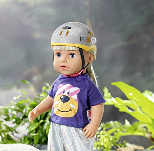 BABY born 830055 Fahrradhelm, Glitzer-Puppenhelm in silber und gelb für 43cm Puppen mit rosa Kinnriemen – Bild 7