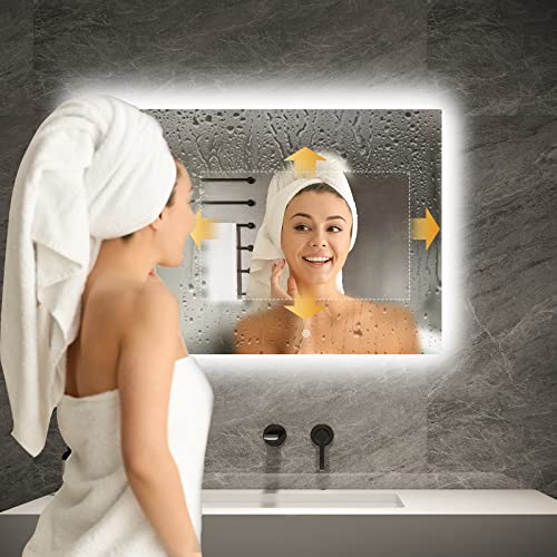Byecold Smart Bathroom Mirror With Bluetooth Wi-Fi Enabled Weather Display, 32”X 24” Fog Free, Led Light Vanity Mirror Backlit Frameless Lighted Touch Sensor Makeup For Wall - Horizontally Hang Only #TOP4