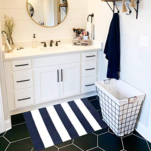 Ustide Striped Outdoor Rug 2X3 Cotton Navy Blue And White Striped Rugs Washable Hand Woven Outdoor Doormat Layered Doormats For Porch Kitchen Farmhouse #TOP3