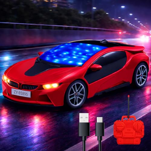 Zivvy Red Rechargeable Remote Control Car Toy, RC Racing Vehicle for Children, High Speed, 3D LED Light Car, Kids Battery Car, RC for Boys & Girls, Toys for Kids, Birthday Gift for Boys and Girls